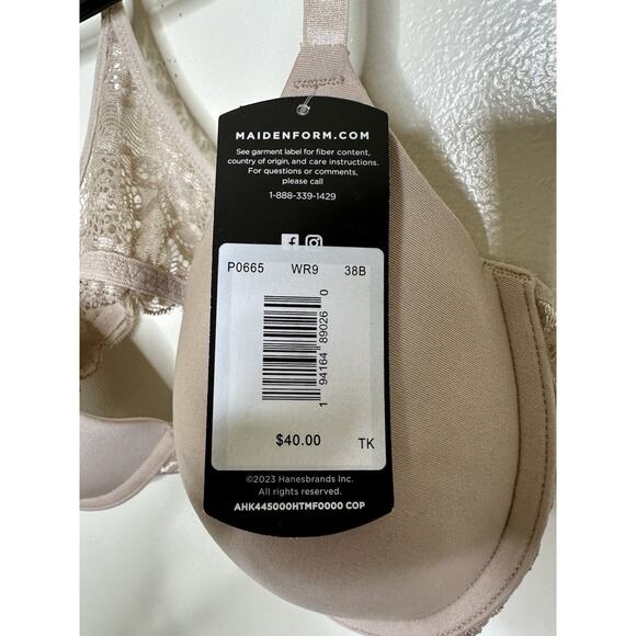 Maidenform Racerback Bra Size 38B NEW Nude/Beige Front Clasp Padded - Picture 4 of 7